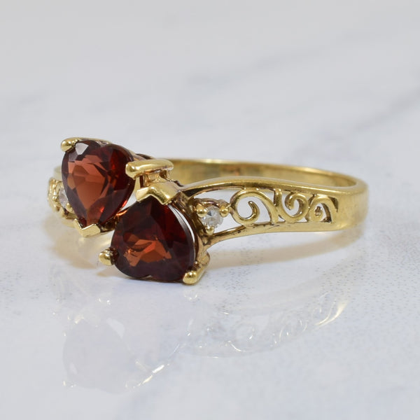 Garnet & Diamond Double Heart Ring | 1.40ctw, 0.02ctw | SZ 6.75 |
