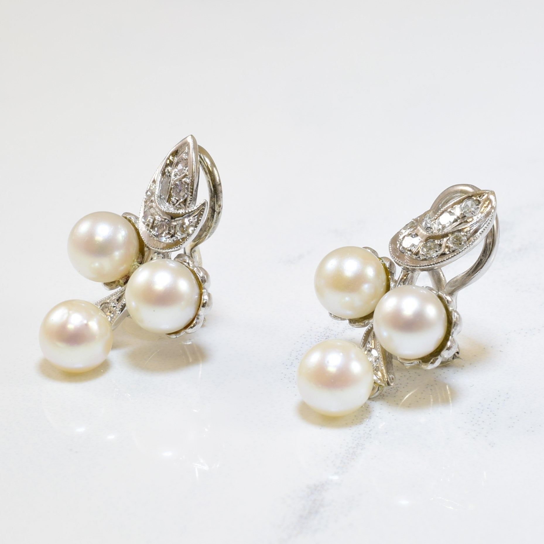 Pearl & Diamond Clip On Earrings | 7.50ctw, 0.20ctw |