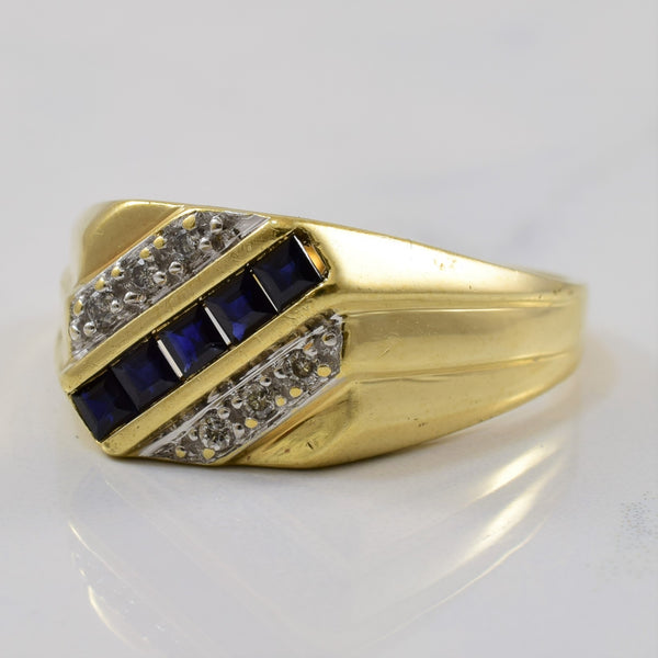 Diagonal Channel Blue Sapphire & Diamond Ring | 0.40ctw, 0.06ctw | SZ 11.5 |