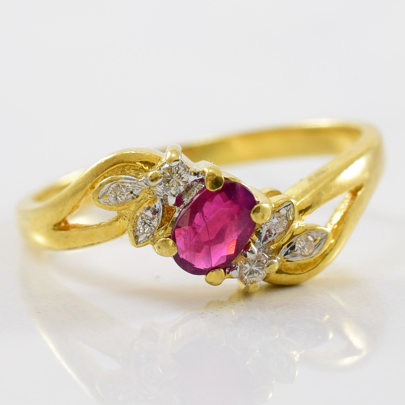 Ruby & Diamond Floral Bypass Ring | 0.04ctw, 0.37ct | SZ 6.25 |