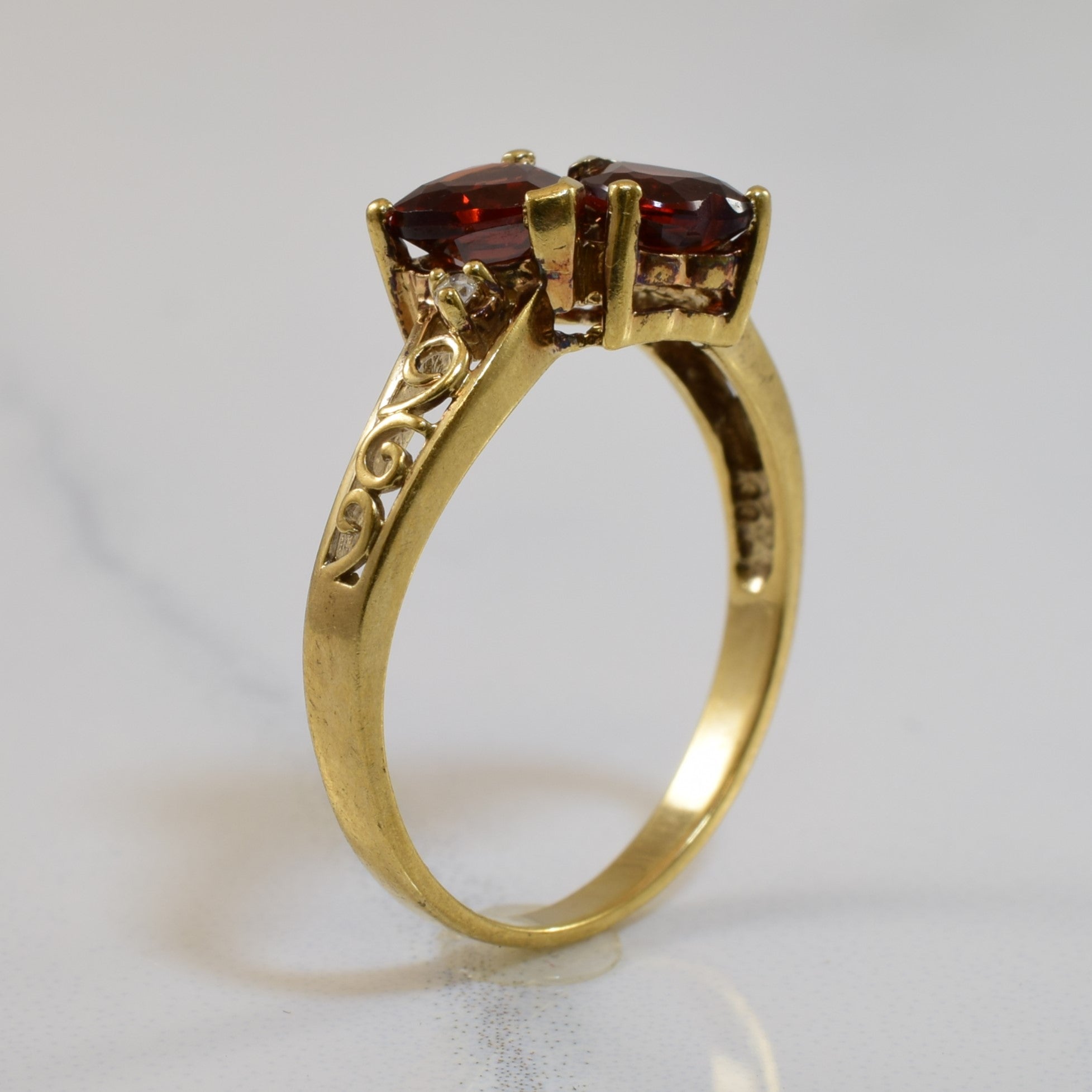 Garnet & Diamond Double Heart Ring | 1.40ctw, 0.02ctw | SZ 6.75 |