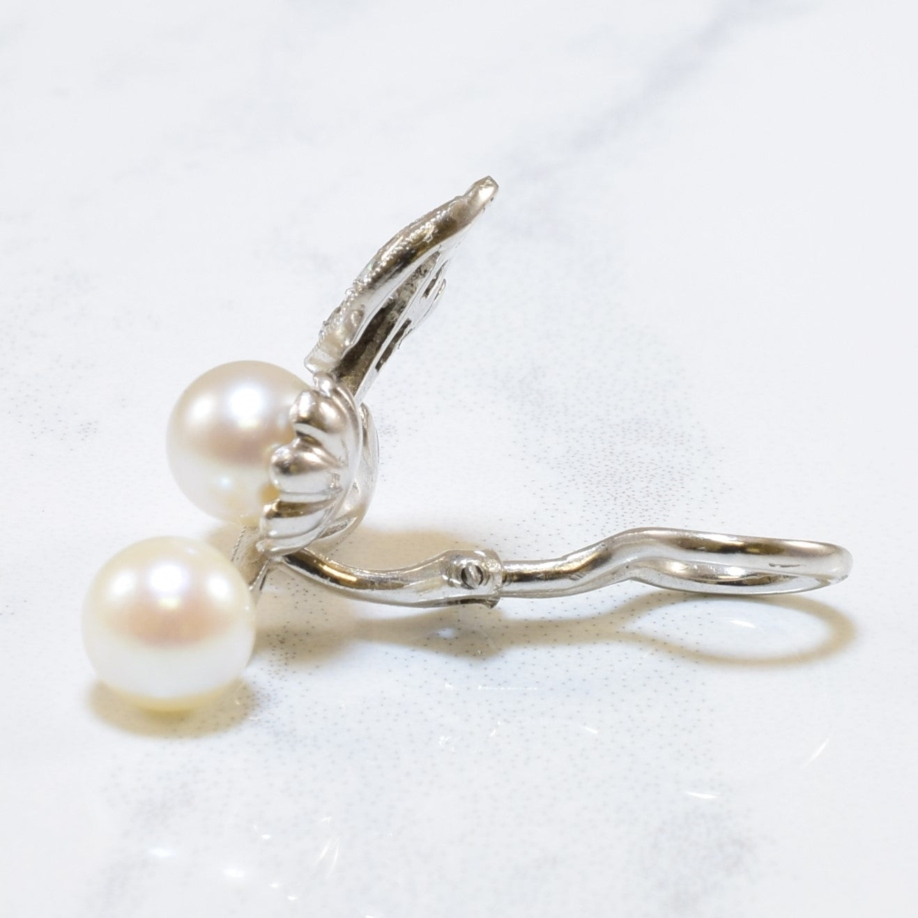 Pearl & Diamond Clip On Earrings | 7.50ctw, 0.20ctw |