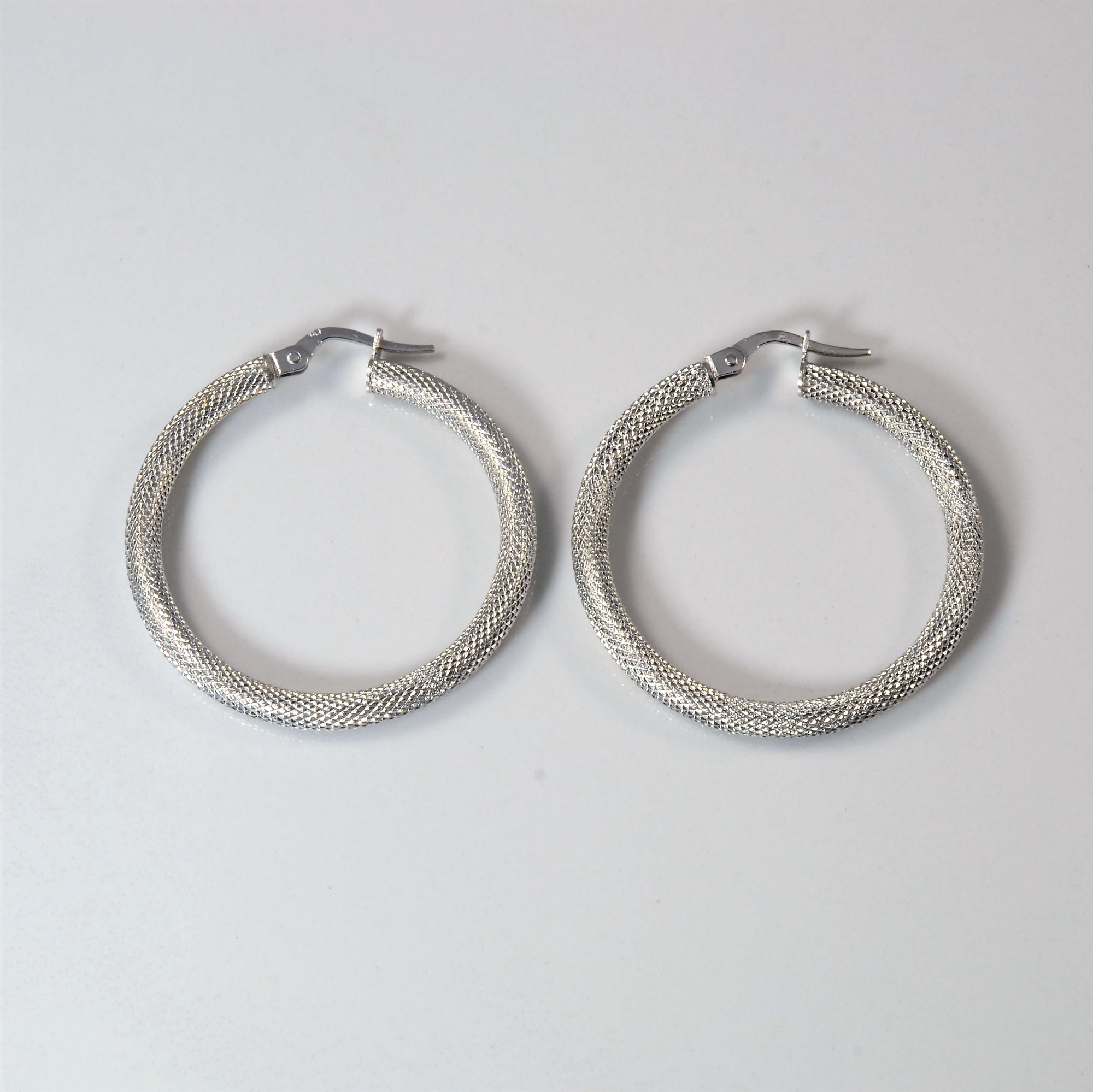 Brushed Textured White Gold Hoops |
