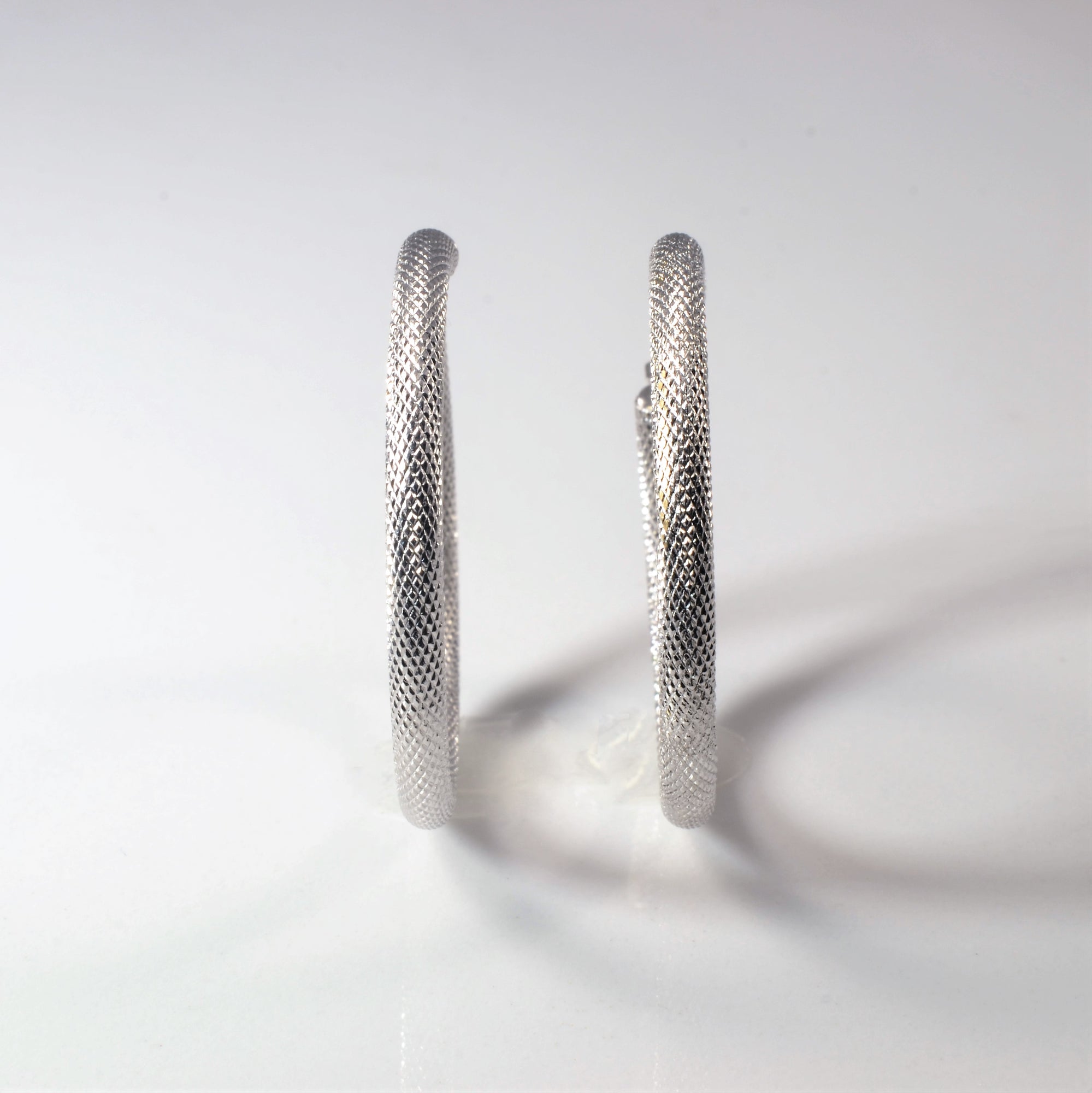 Brushed Textured White Gold Hoops |