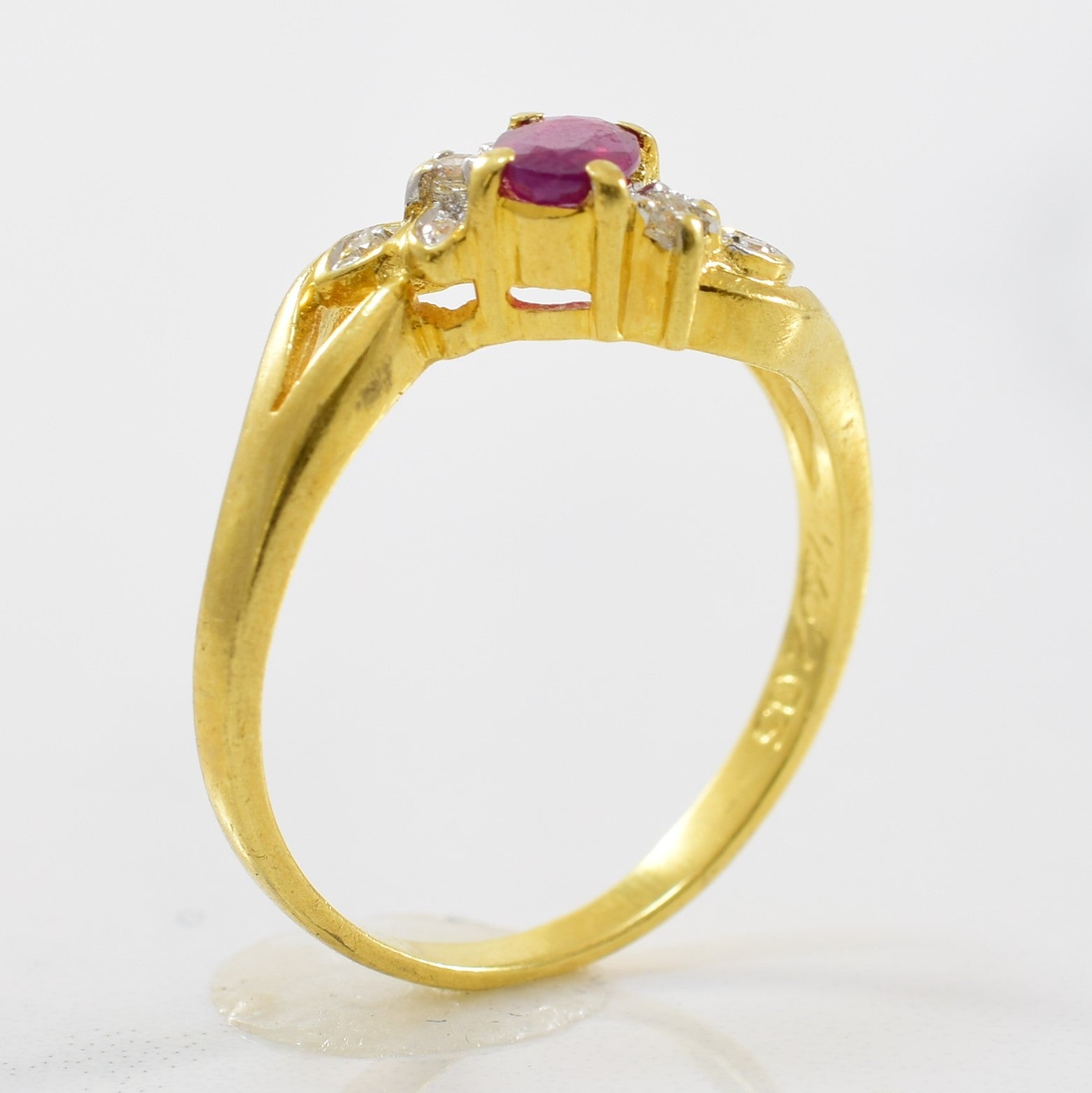 Ruby & Diamond Floral Bypass Ring | 0.04ctw, 0.37ct | SZ 6.25 |