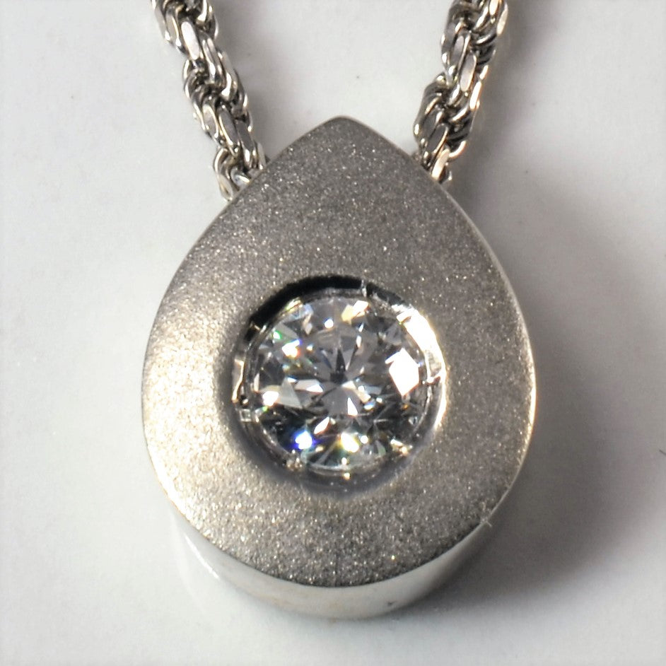 Satin Finish Diamond Tear Drop Necklace | 0.22ct | 16" |