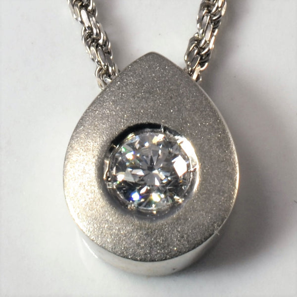 Satin Finish Diamond Tear Drop Necklace | 0.22ct | 16