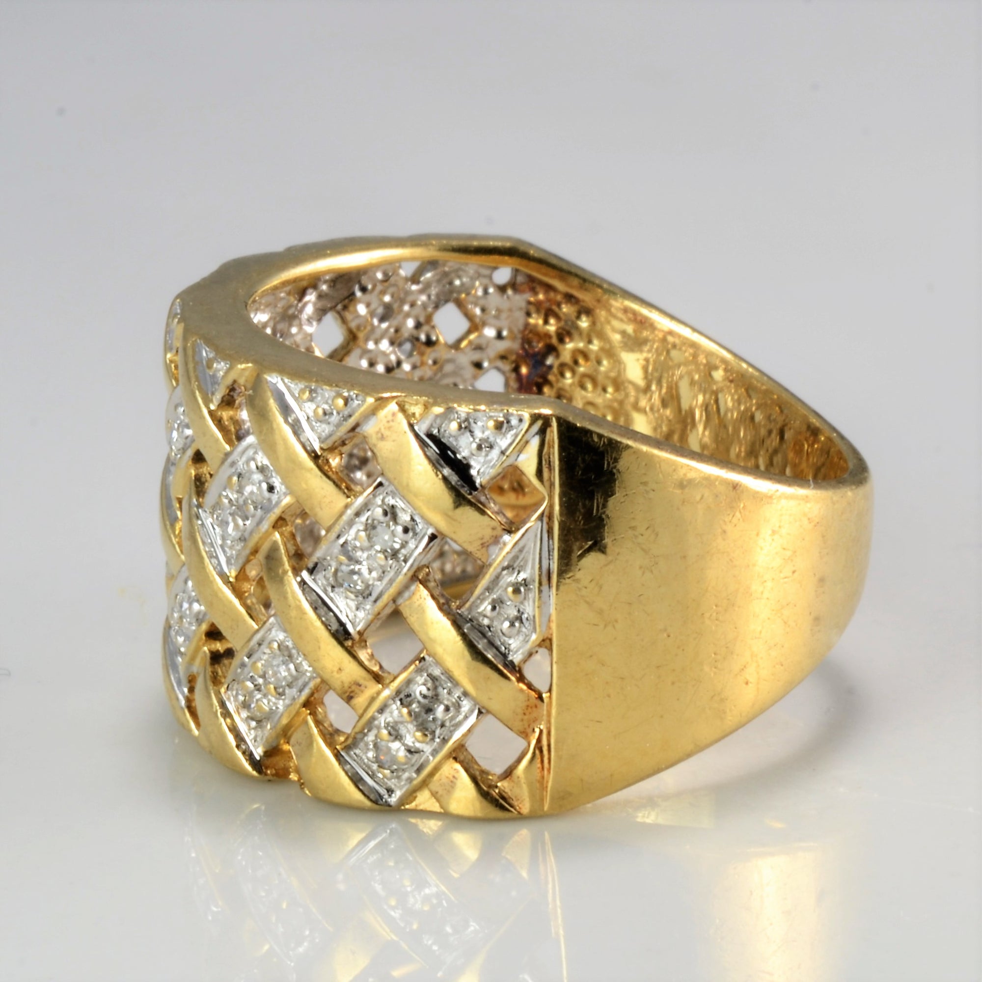 Diamond Accents Woven Wide Ladies Ring | 0.08 ctw, SZ 7 |
