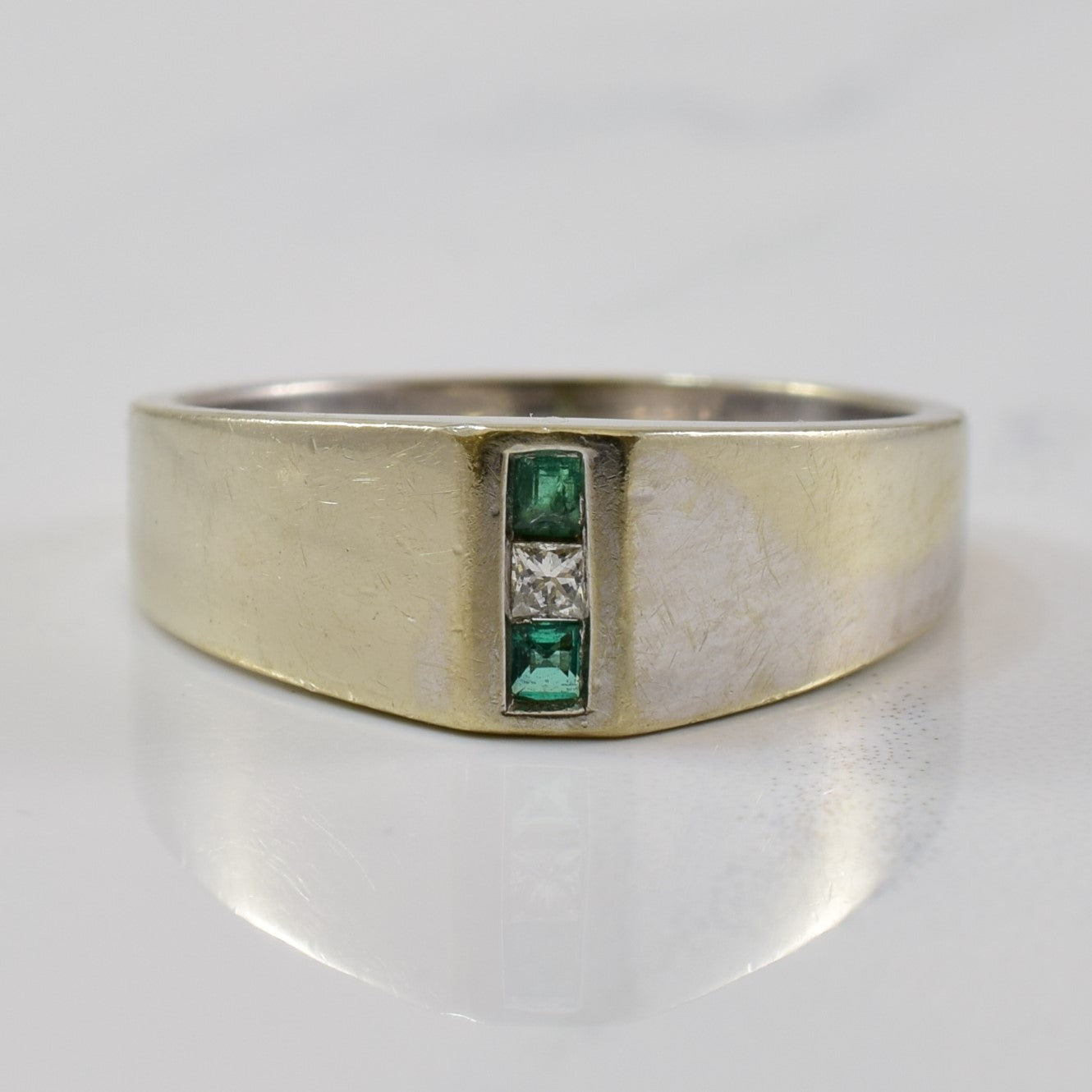 Three Stone Emerald & Diamond Ring | 0.04ctw, 0.02ct | SZ 6 |