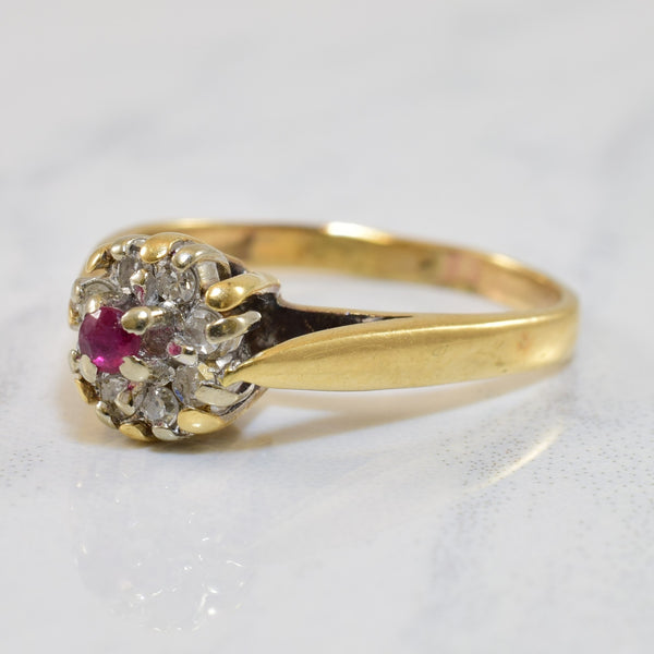 High Set Ruby & Diamond Halo Ring | 0.10ctw, 0.05ct | SZ 5.25 |