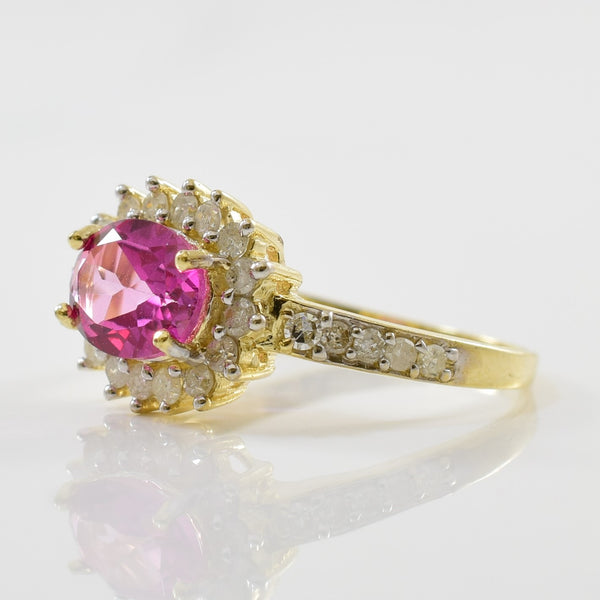 Diamond Halo Pink Topaz Ring | 0.28ctw, 1.20ct | SZ 7 |