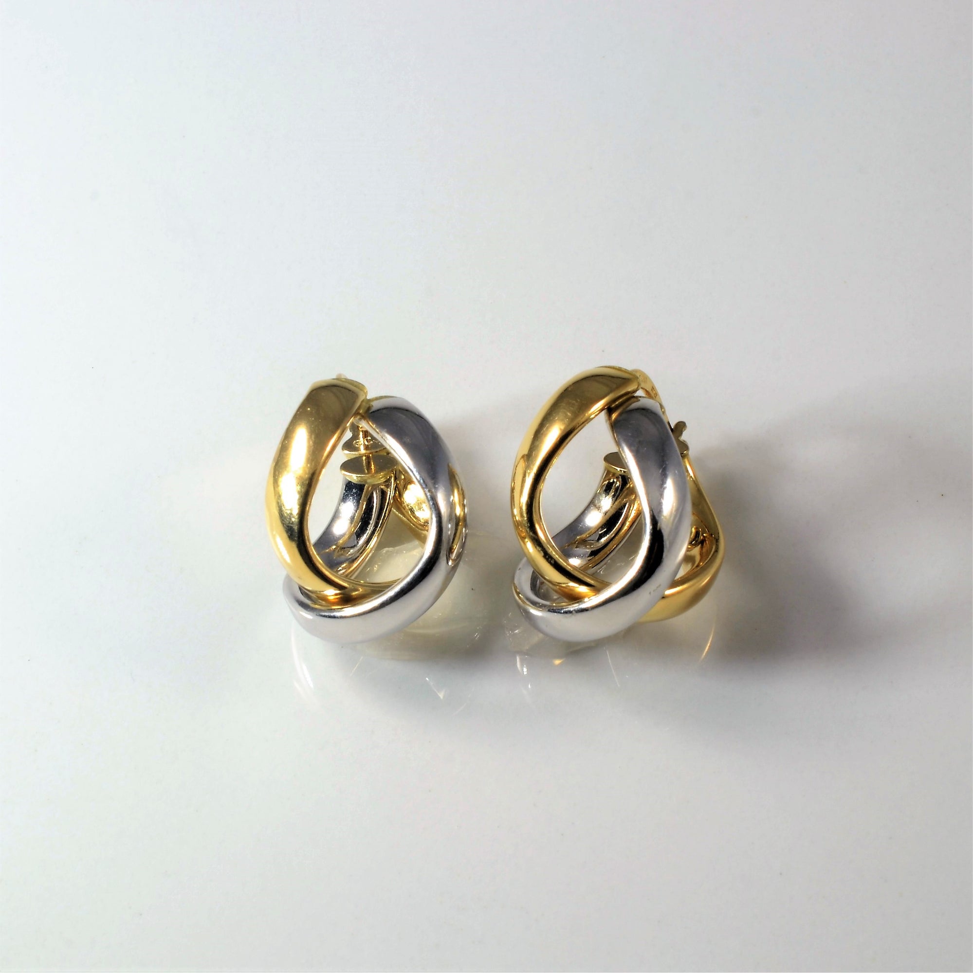 Bypass Two Tone Gold Huggie Earrings |