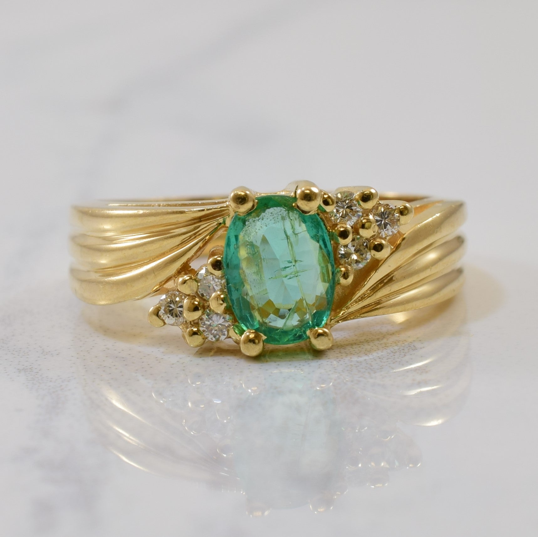 Emerald & Diamond Tapered Bypass Ring | 0.52ct, 0.12ctw | SZ 6.75 |