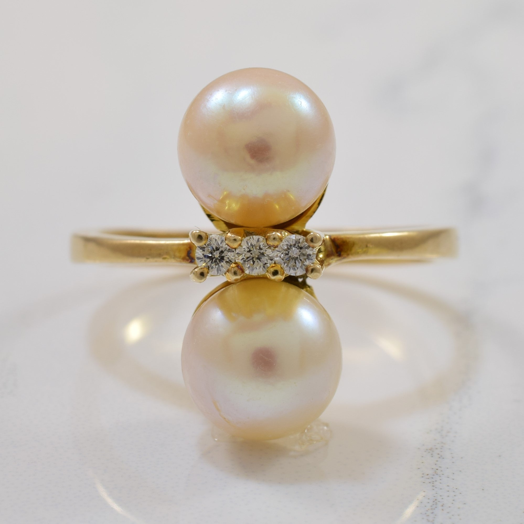 Double Pearl & Diamond Ring | 7.22ctw, 0.09ctw | SZ 8.5 |