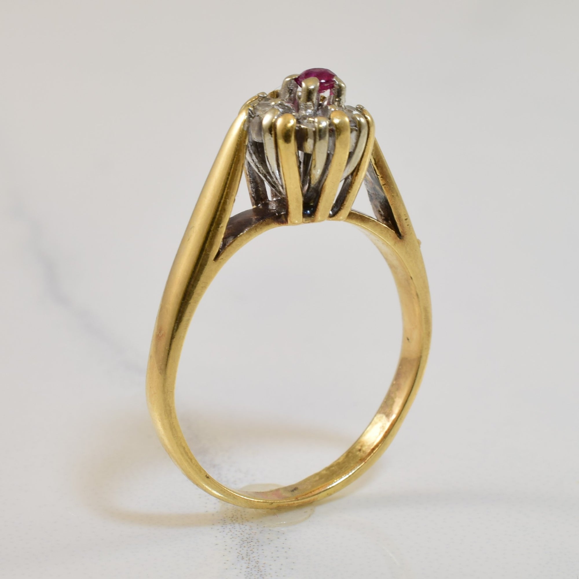 High Set Ruby & Diamond Halo Ring | 0.10ctw, 0.05ct | SZ 5.25 |