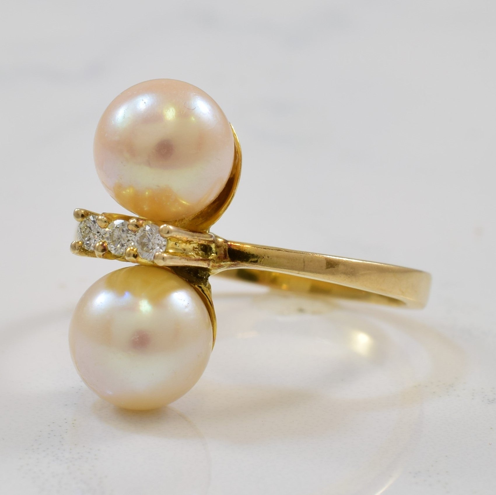 Double Pearl & Diamond Ring | 7.22ctw, 0.09ctw | SZ 8.5 |