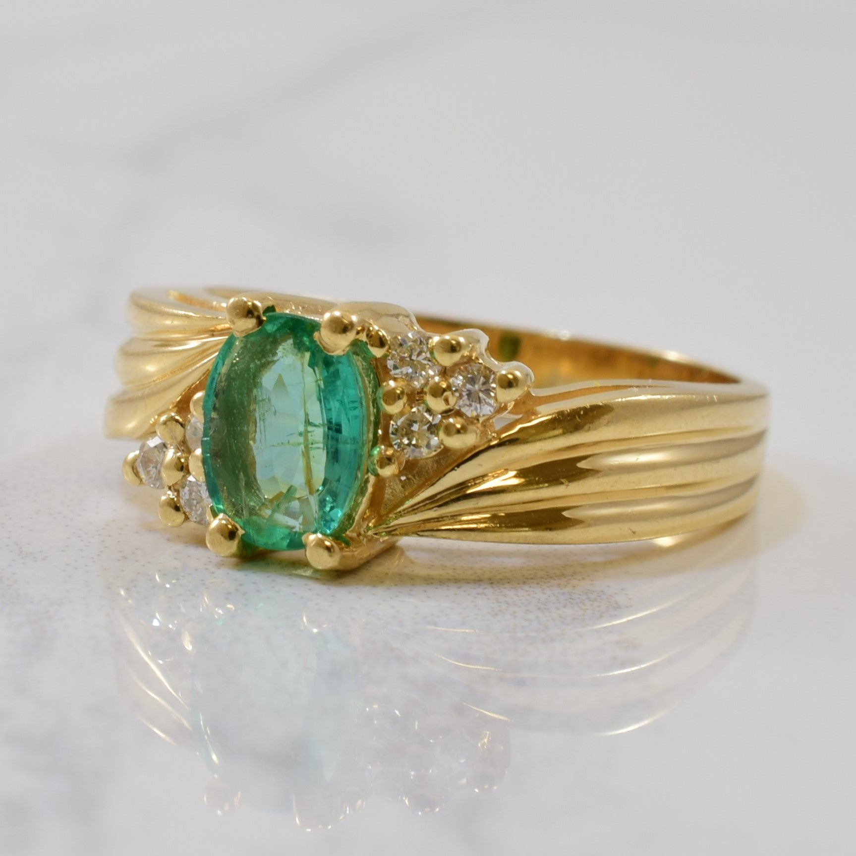 Emerald & Diamond Tapered Bypass Ring | 0.52ct, 0.12ctw | SZ 6.75 |