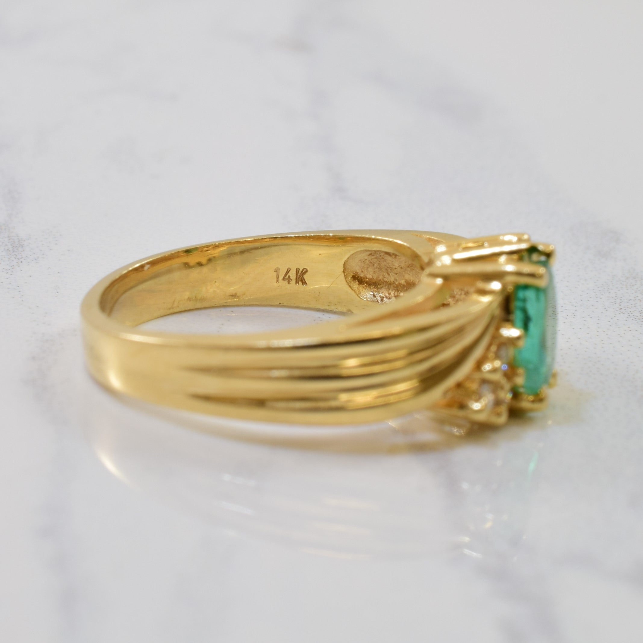 Emerald & Diamond Tapered Bypass Ring | 0.52ct, 0.12ctw | SZ 6.75 |