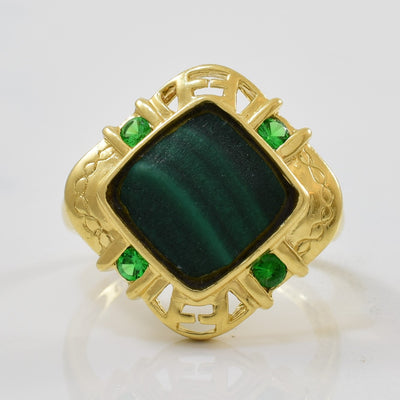 Malachite & Tsavorite Garnet Cocktail Ring | 6.00ct, 0.16ctw | SZ 6.75 |