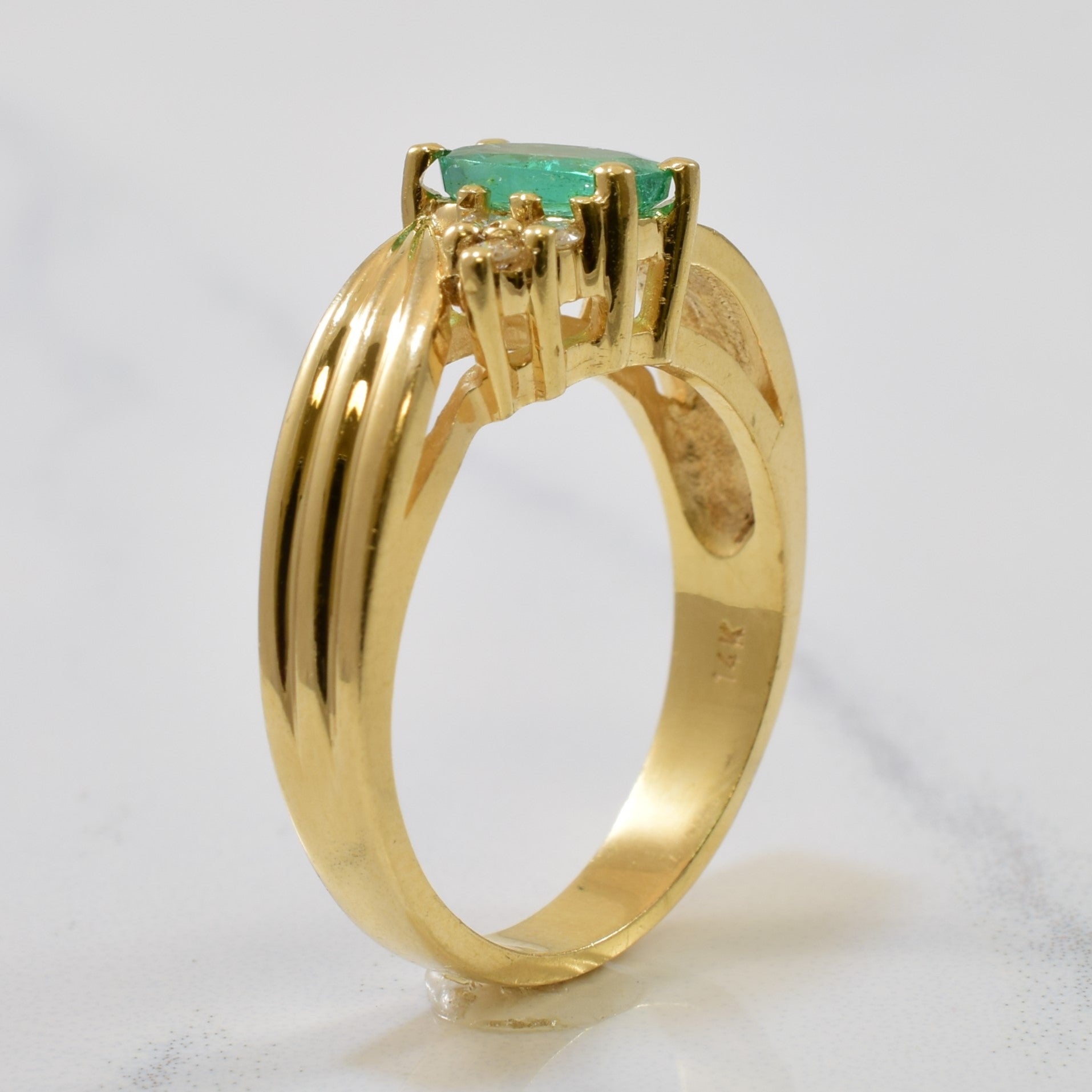 Emerald & Diamond Tapered Bypass Ring | 0.52ct, 0.12ctw | SZ 6.75 |