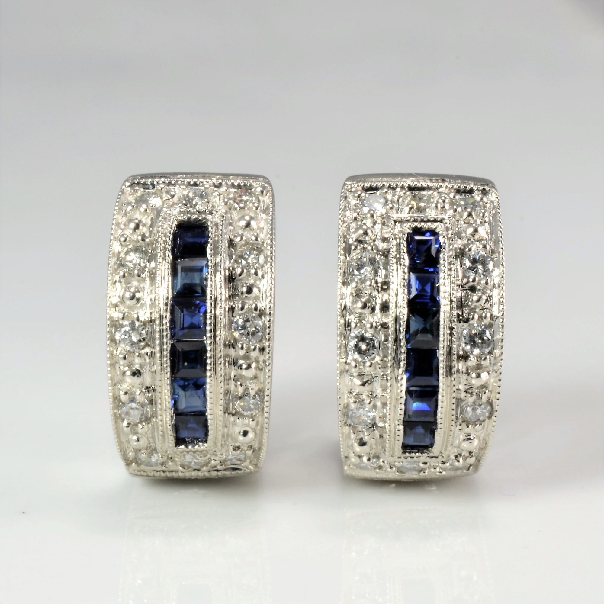 Channel Sapphire & Diamond Huggie Earrings | 0.24 ctw |