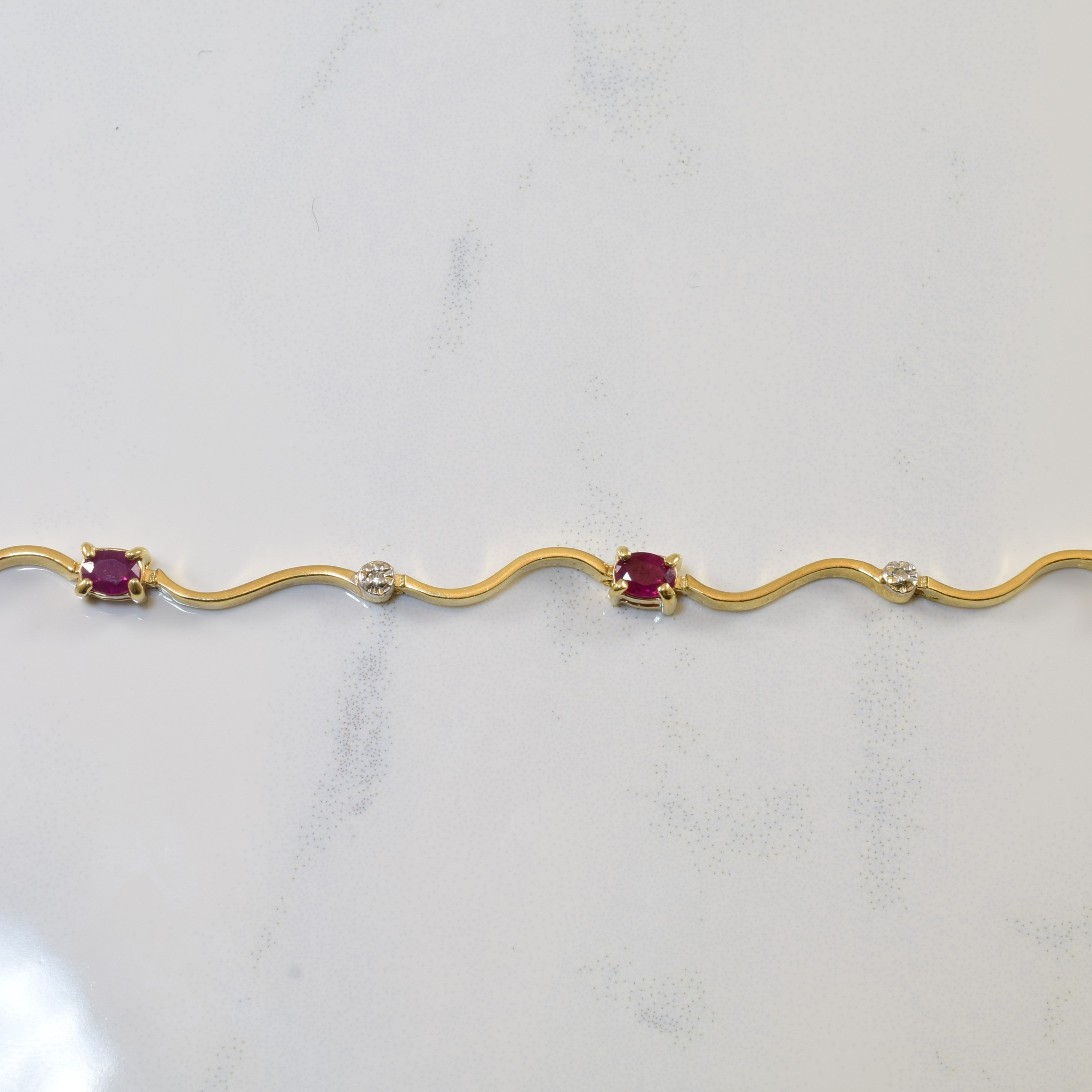 Ruby & Diamond Wave Link Bracelet | 1.10ctw, 0.02ctw | 7" |