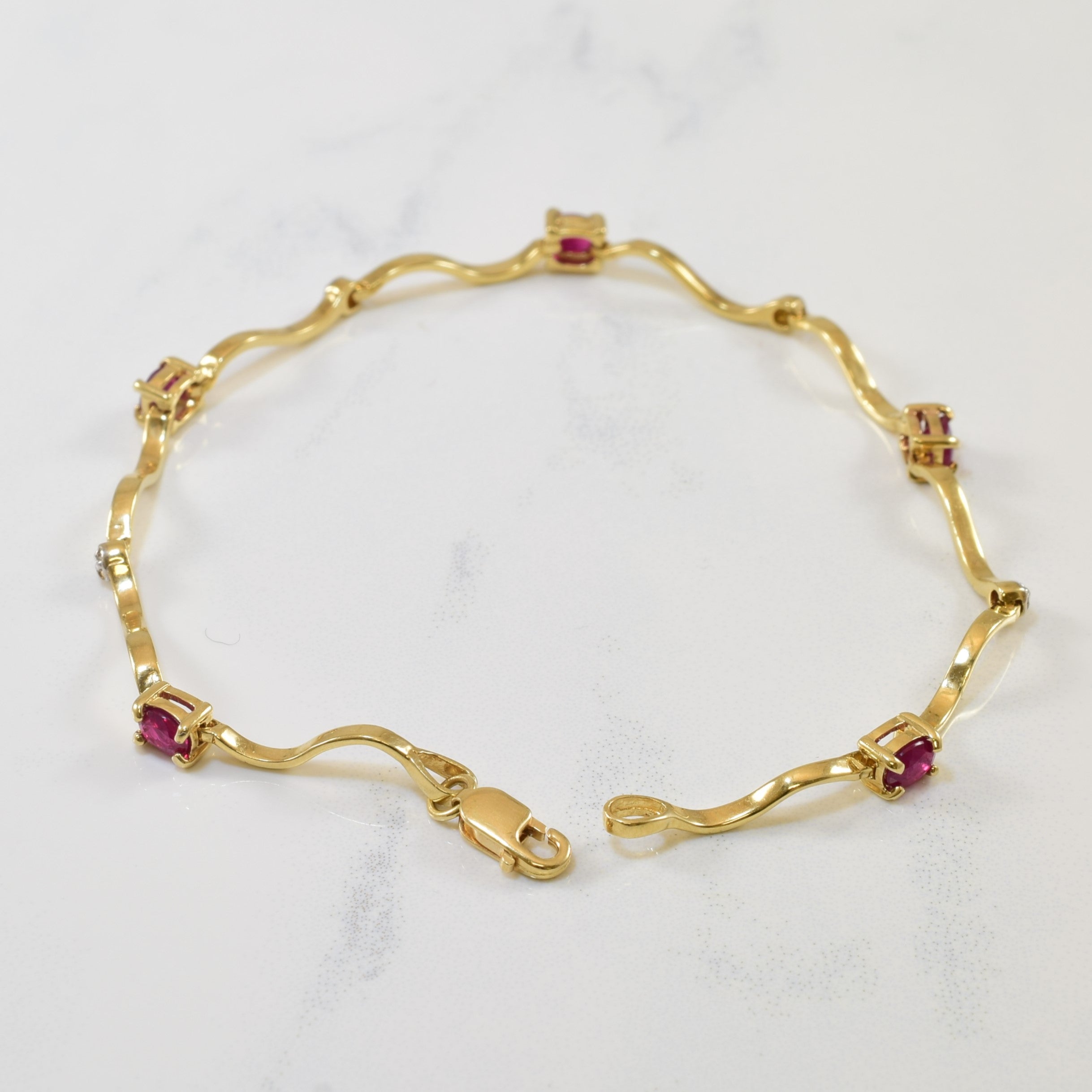 Ruby & Diamond Wave Link Bracelet | 1.10ctw, 0.02ctw | 7" |