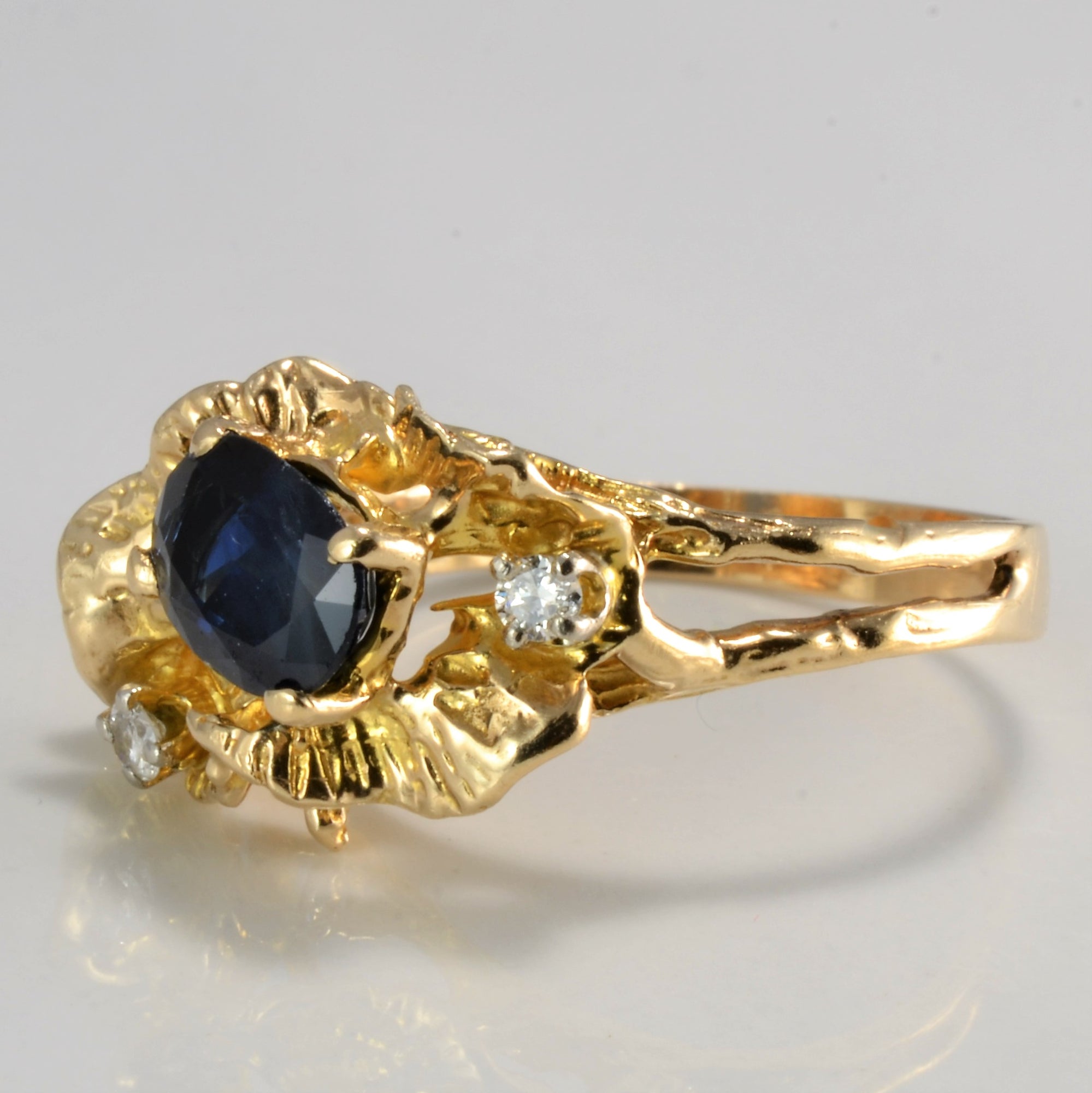 Textured Sapphire & Diamond Ring | 0.09 ctw, SZ 7 |