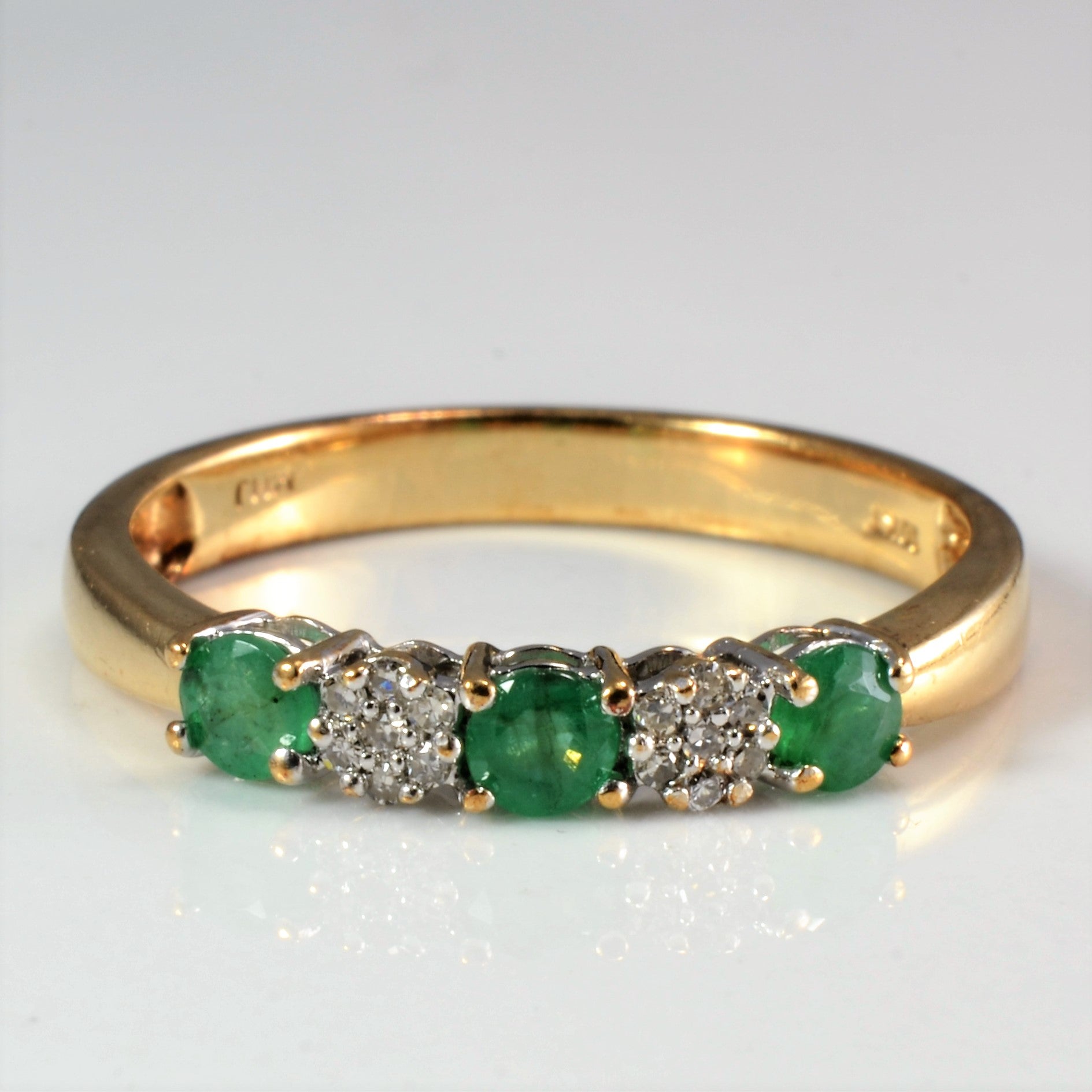 Three Stone Emerald & Diamond Ring | 0.04 ctw, SZ 7 |