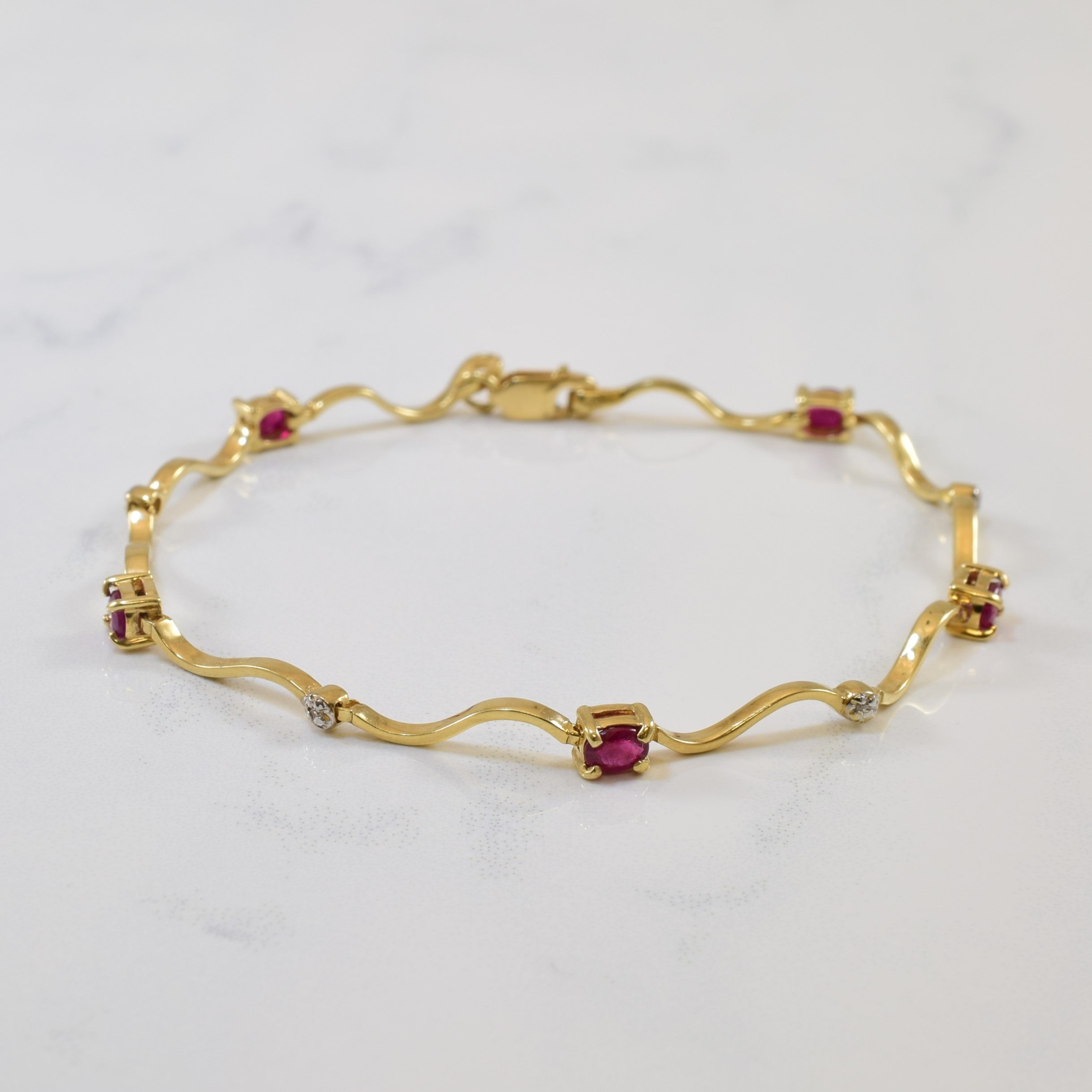 Ruby & Diamond Wave Link Bracelet | 1.10ctw, 0.02ctw | 7" |