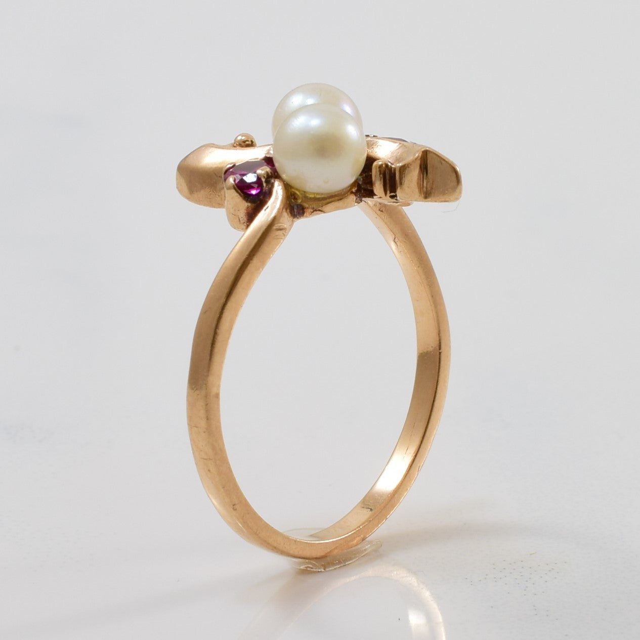 Pearl & Synthetic Ruby Bypass Ring | 1.40ctw, 0.14ctw | SZ 6.5 |