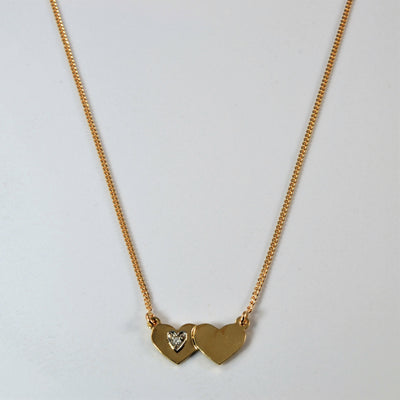 Diamond Double Heart Necklace | 0.015ct | 18