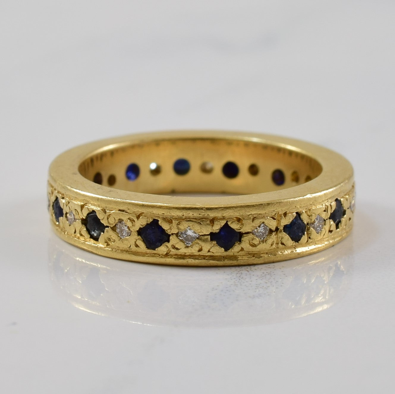 Alternating Blue Sapphire & Diamond Eternity Band | 0.46ctw, 0.07ctw | SZ 4.5 |