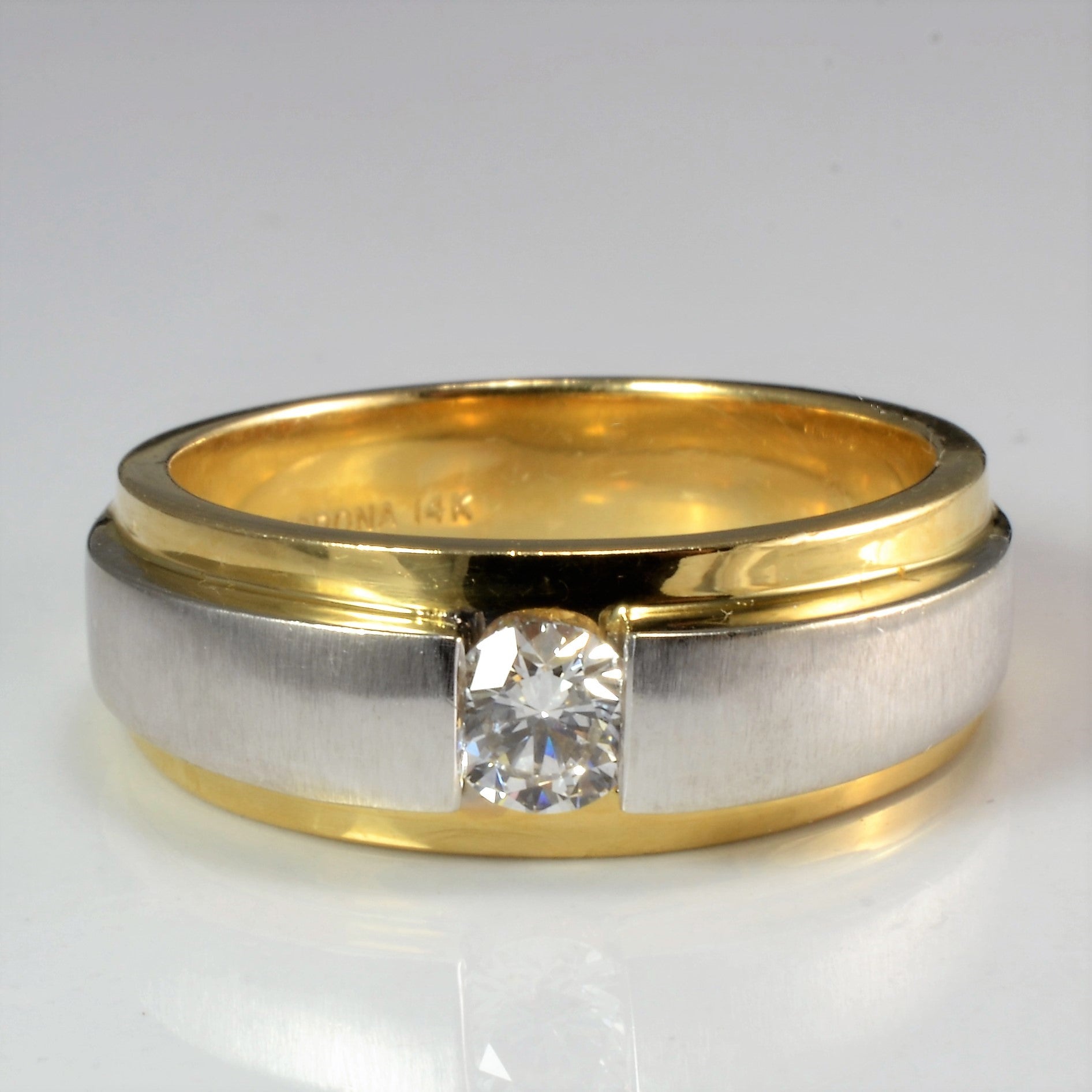 Semi Bezel Solitaire Diamond Two Tone Gold Band | 0.45 ct, SZ 10.25 |