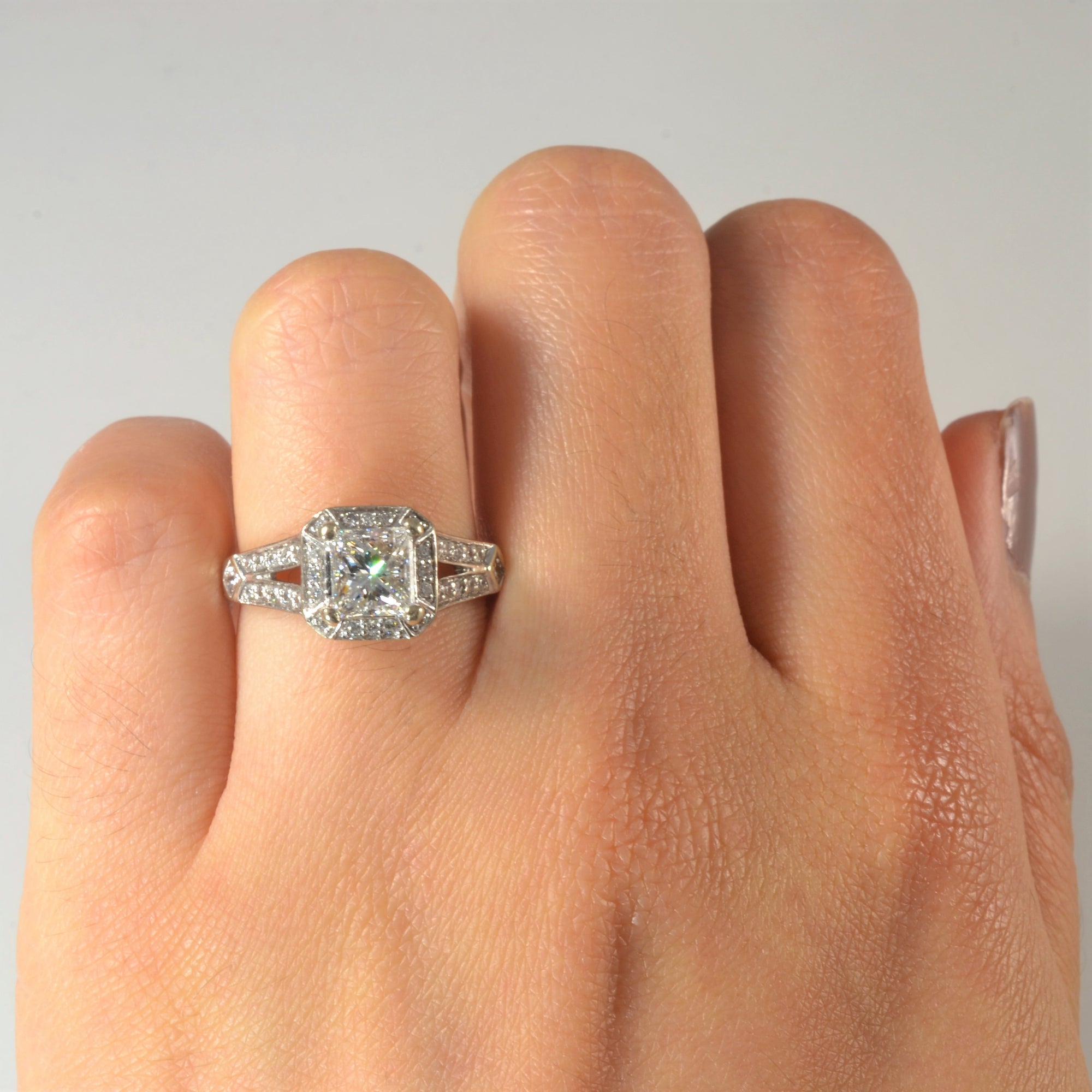 Split Shank Princess Halo Engagement Ring | 1.50ctw | SZ 4.5 |