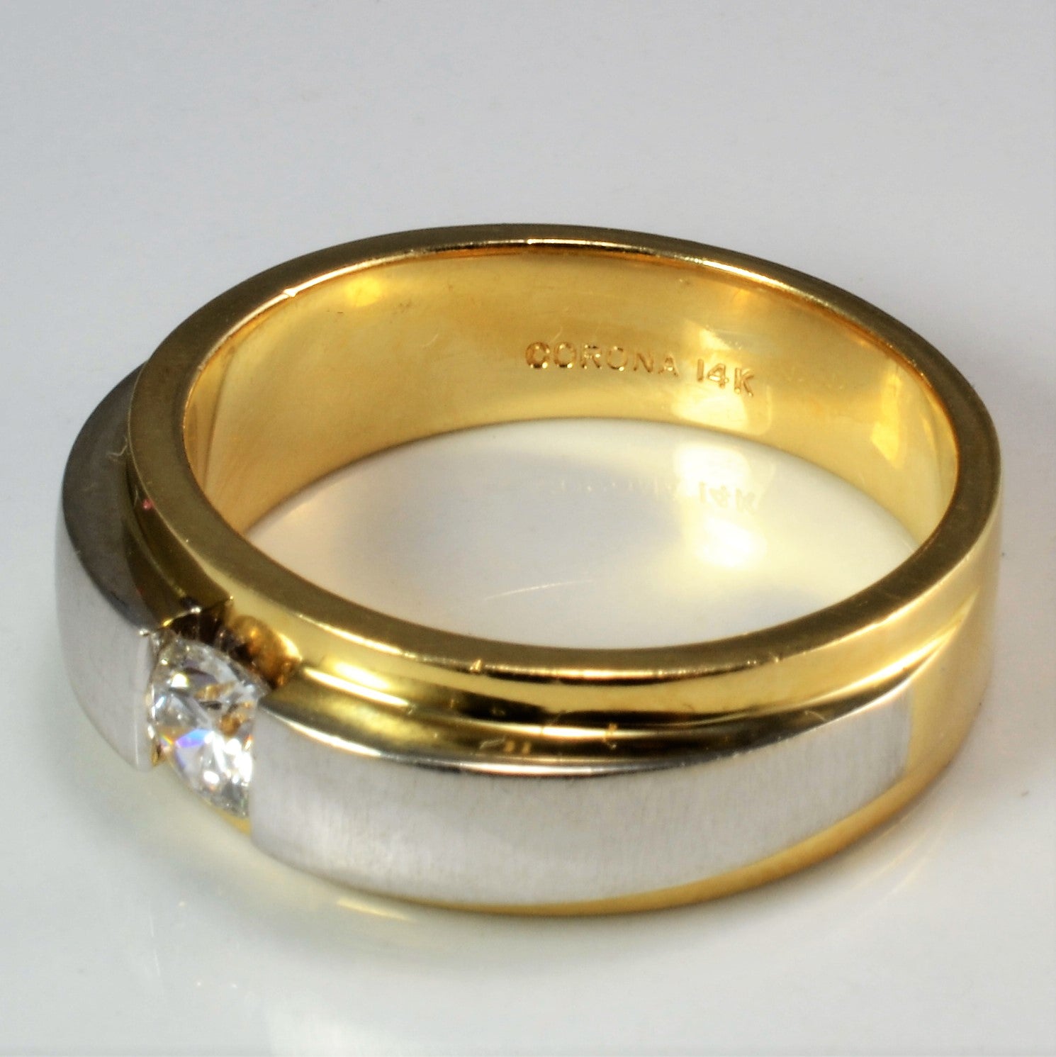 Semi Bezel Solitaire Diamond Two Tone Gold Band | 0.45 ct, SZ 10.25 |