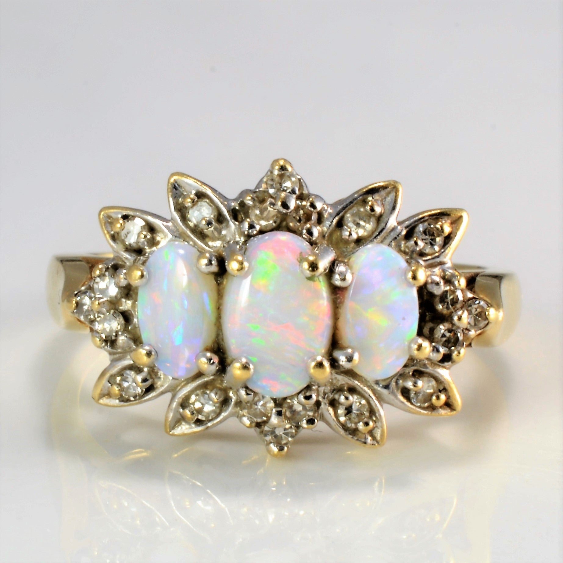Three Stone Opal & Diamond Ring | 0.06 ctw, SZ 6.25 |