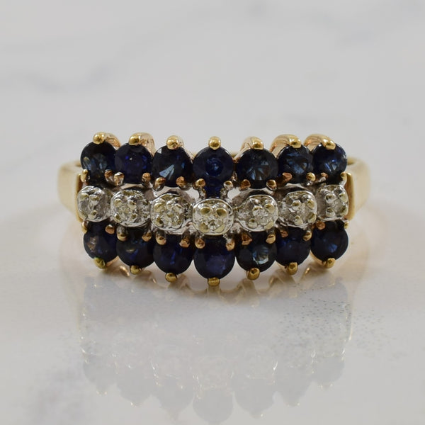 Blue Sapphire & Diamond Three Row Ring | 1.00ctw, 0.03ctw | SZ 6.75 |