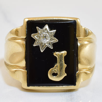 Black Onyx & Diamond Initial 'J' Ring | 7.00ct, 0.05ct | SZ 11.75 |