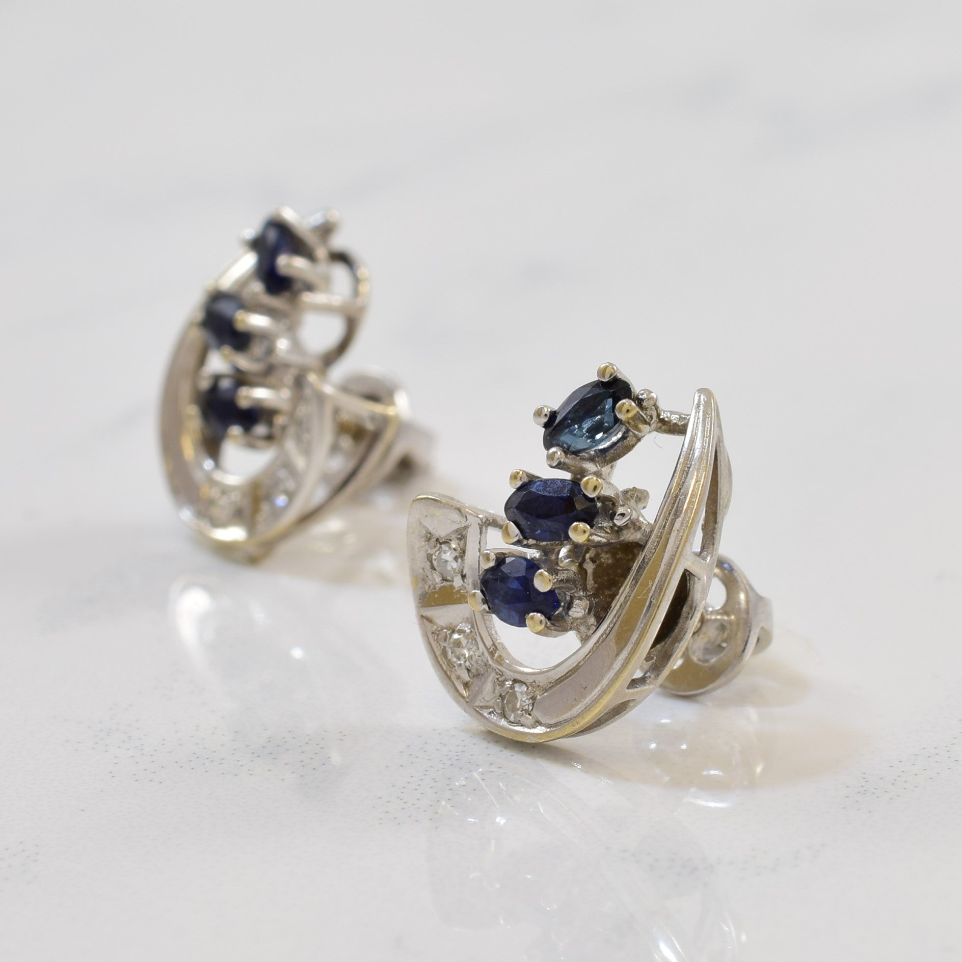 Sapphire & Diamond Thread Back Stud Earrings | 0.72ctw, 0.06ctw |