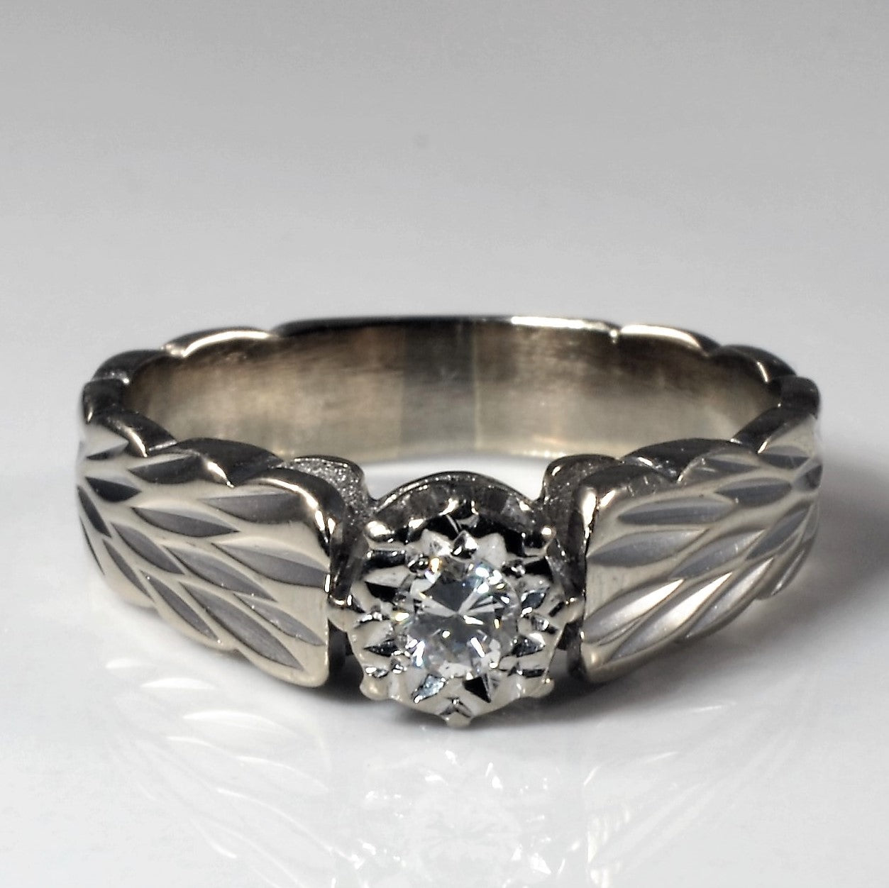 Diamond Cut Wide Band Engagement Ring | 0.12ct | SZ 6 |