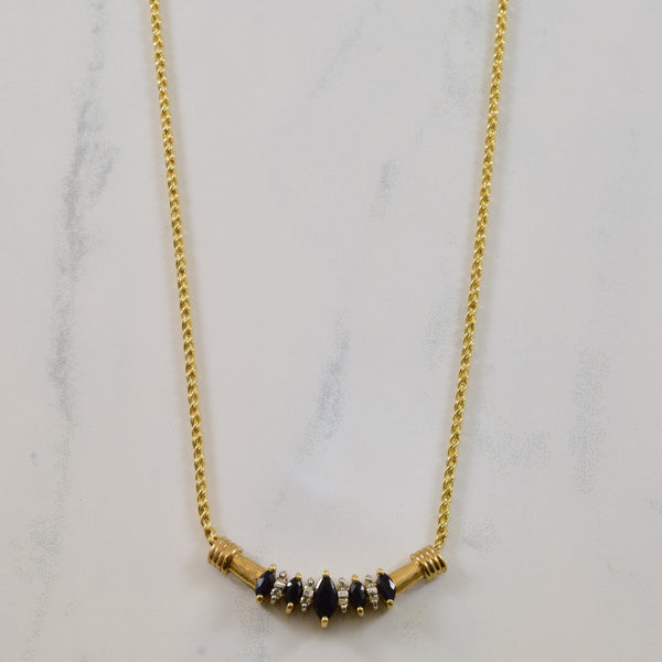 Marquise Blue Sapphire & Diamond Plate Necklace | 0.08ctw, 0.50ctw | 17