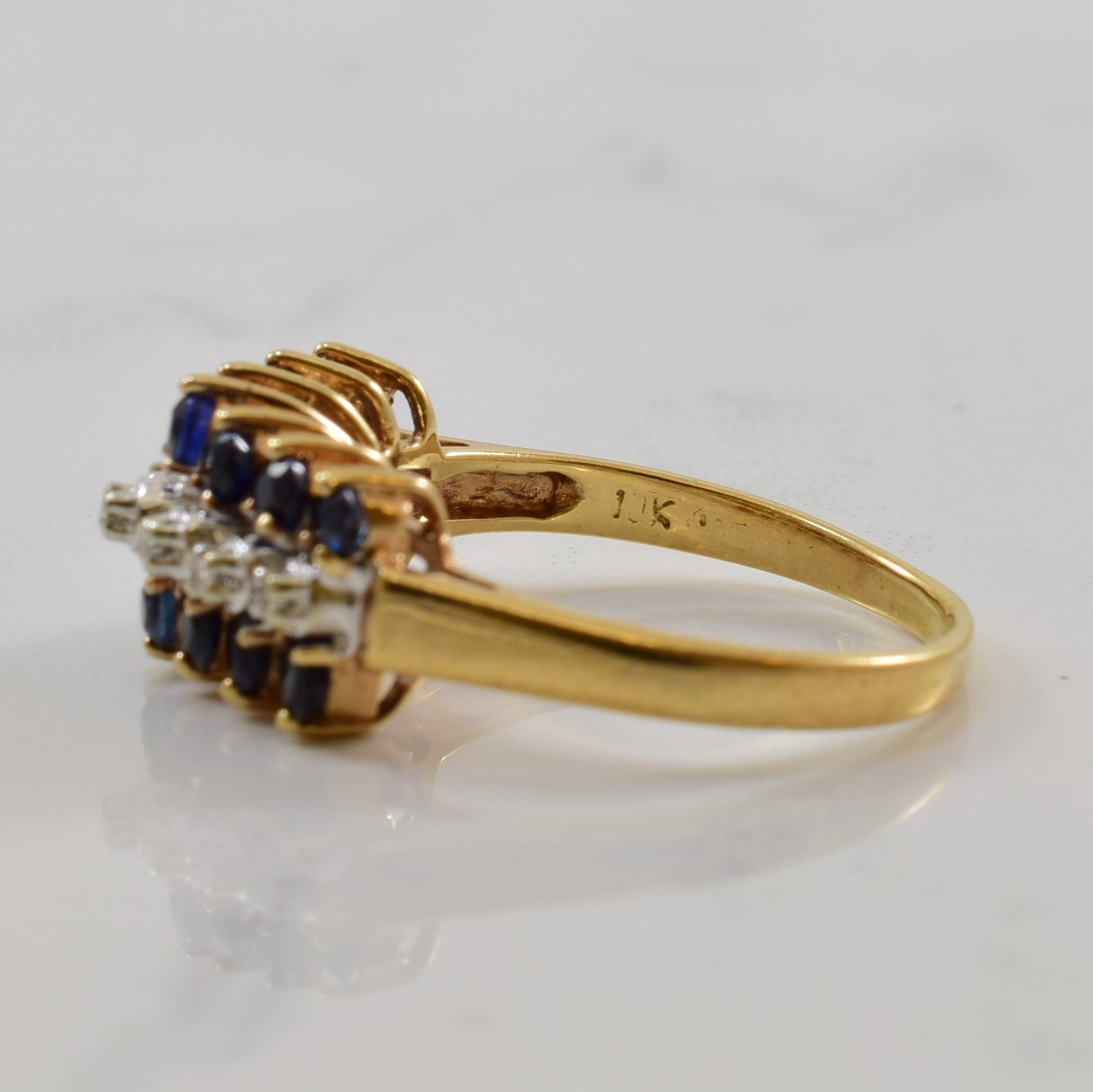 Blue Sapphire & Diamond Three Row Ring | 1.00ctw, 0.03ctw | SZ 6.75 |