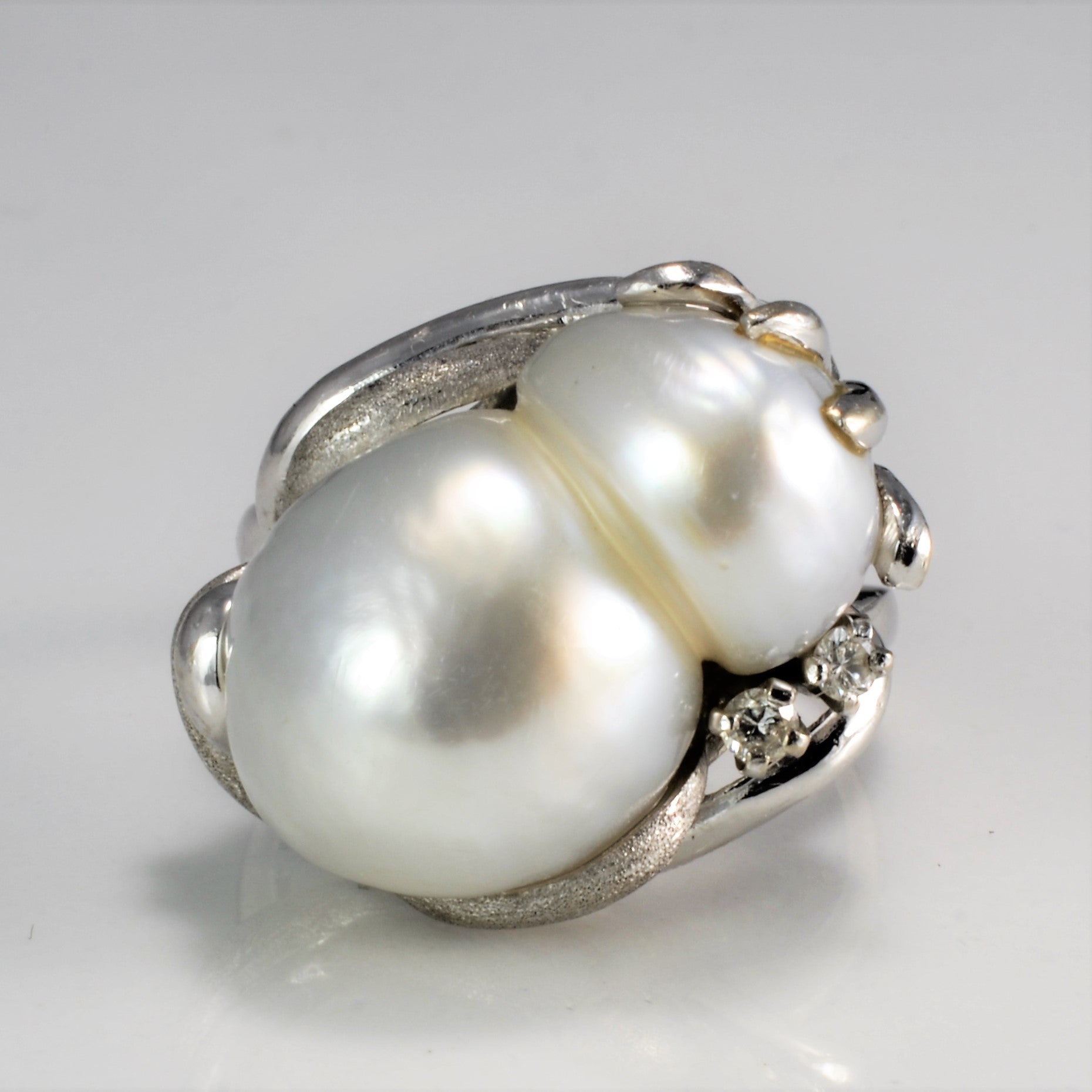 High Set Baroque Pearl & Diamond Ring | 0.05 ctw, SZ 6 |