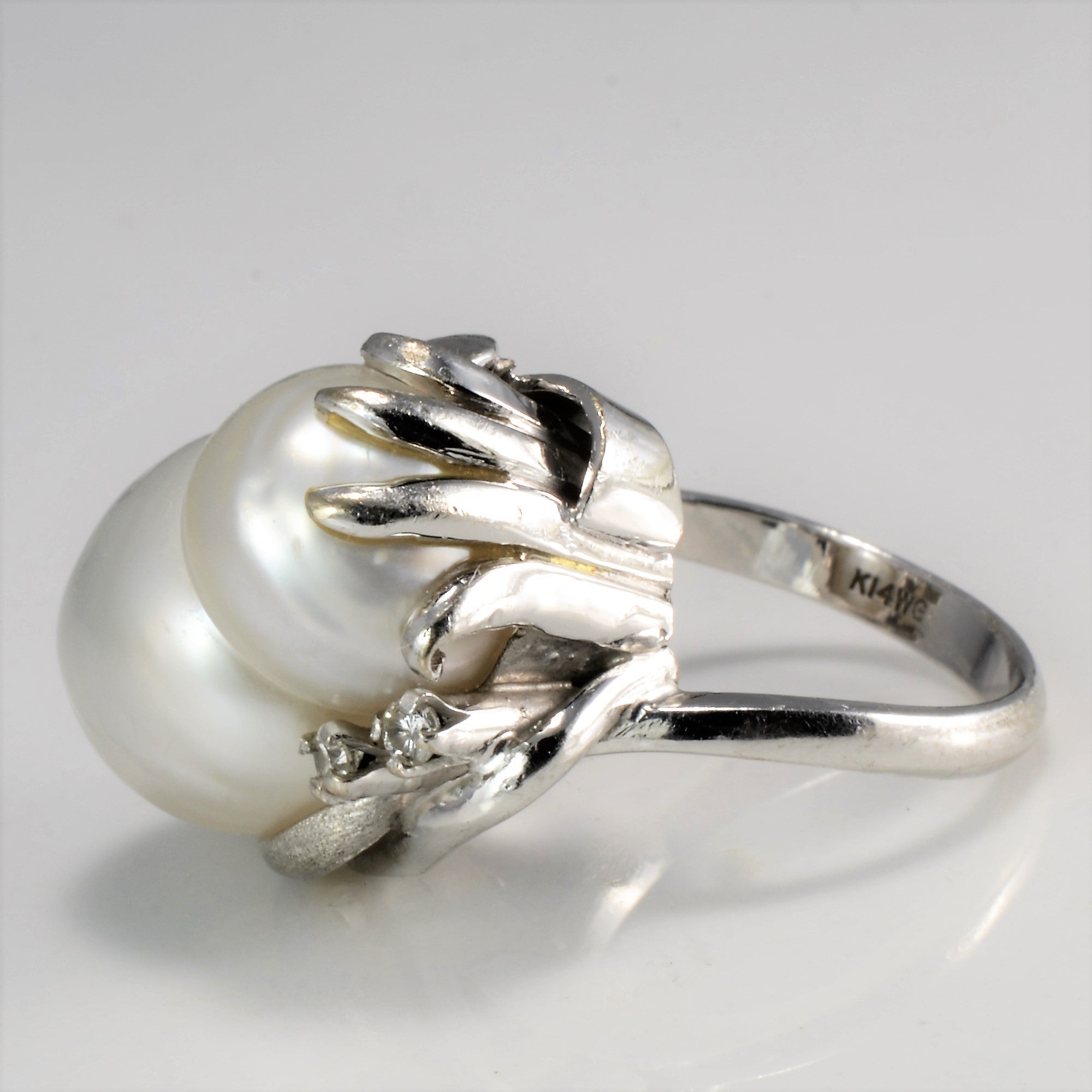 High Set Baroque Pearl & Diamond Ring | 0.05 ctw, SZ 6 |
