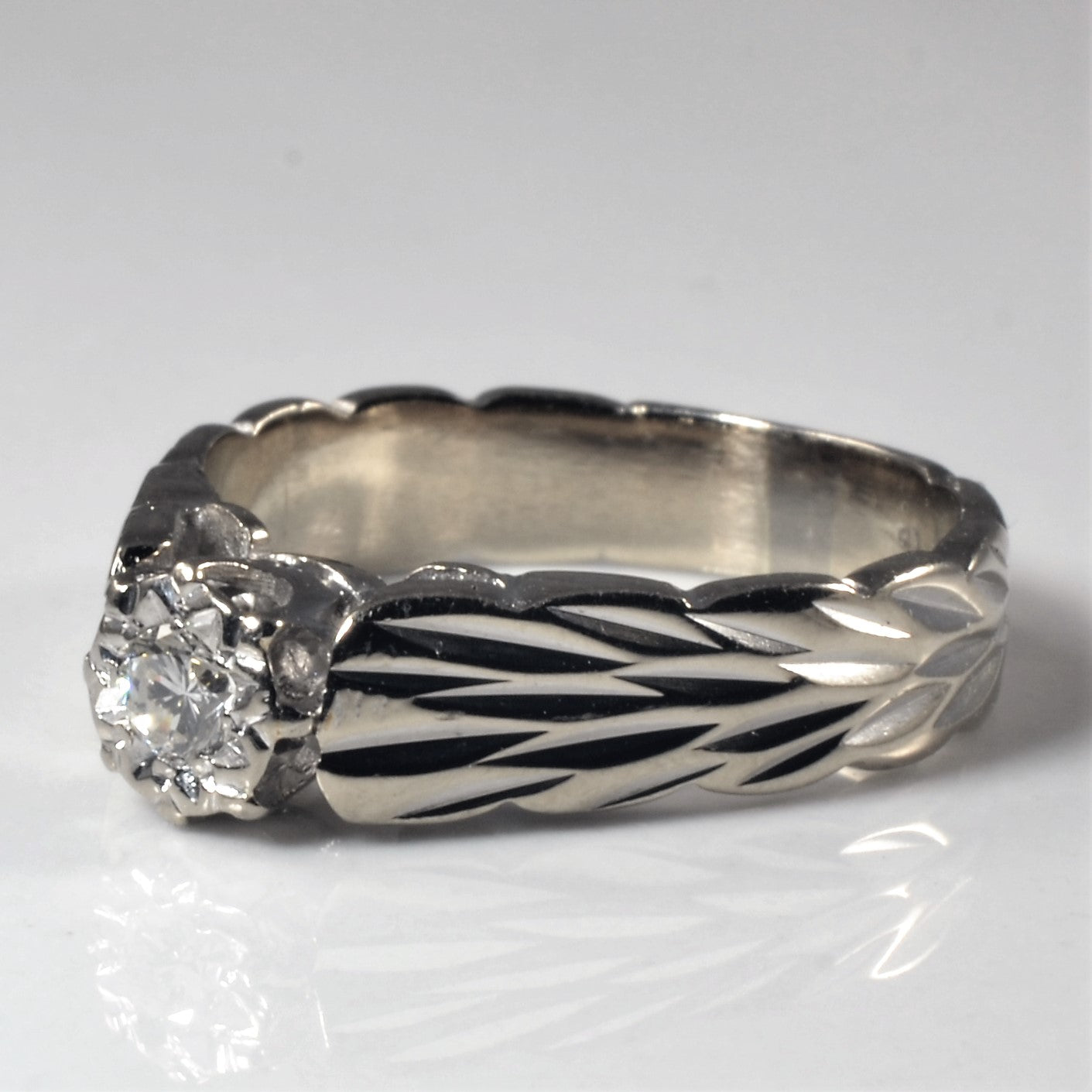 Diamond Cut Wide Band Engagement Ring | 0.12ct | SZ 6 |