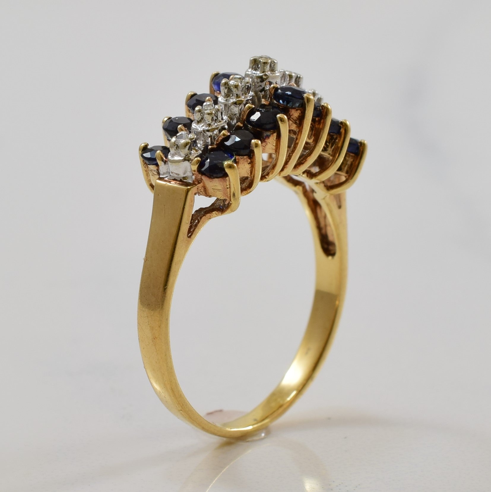 Blue Sapphire & Diamond Three Row Ring | 1.00ctw, 0.03ctw | SZ 6.75 |