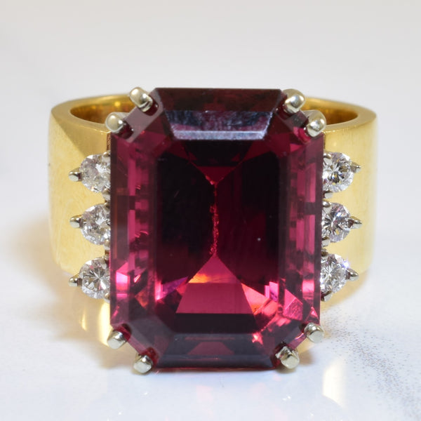 Emerald Cut Pink Tourmaline & Diamond Ring | 15.00ct, 0.30ctw | SZ 6.5 |