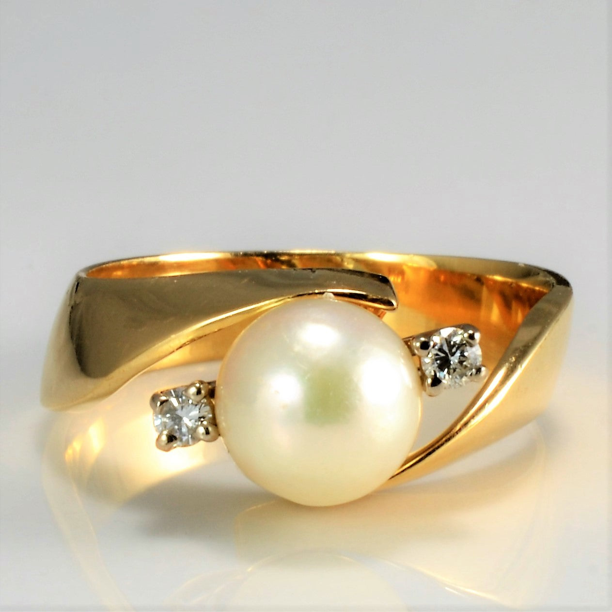 Bypass Three Stone Pearl & Diamond Ring | 0.05 ctw, SZ 5.5 |