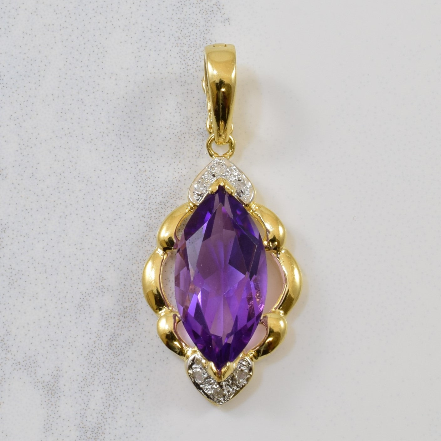 Marquise Cut Amethyst & Diamond Pendant | 2.75ct, 0.02ctw |